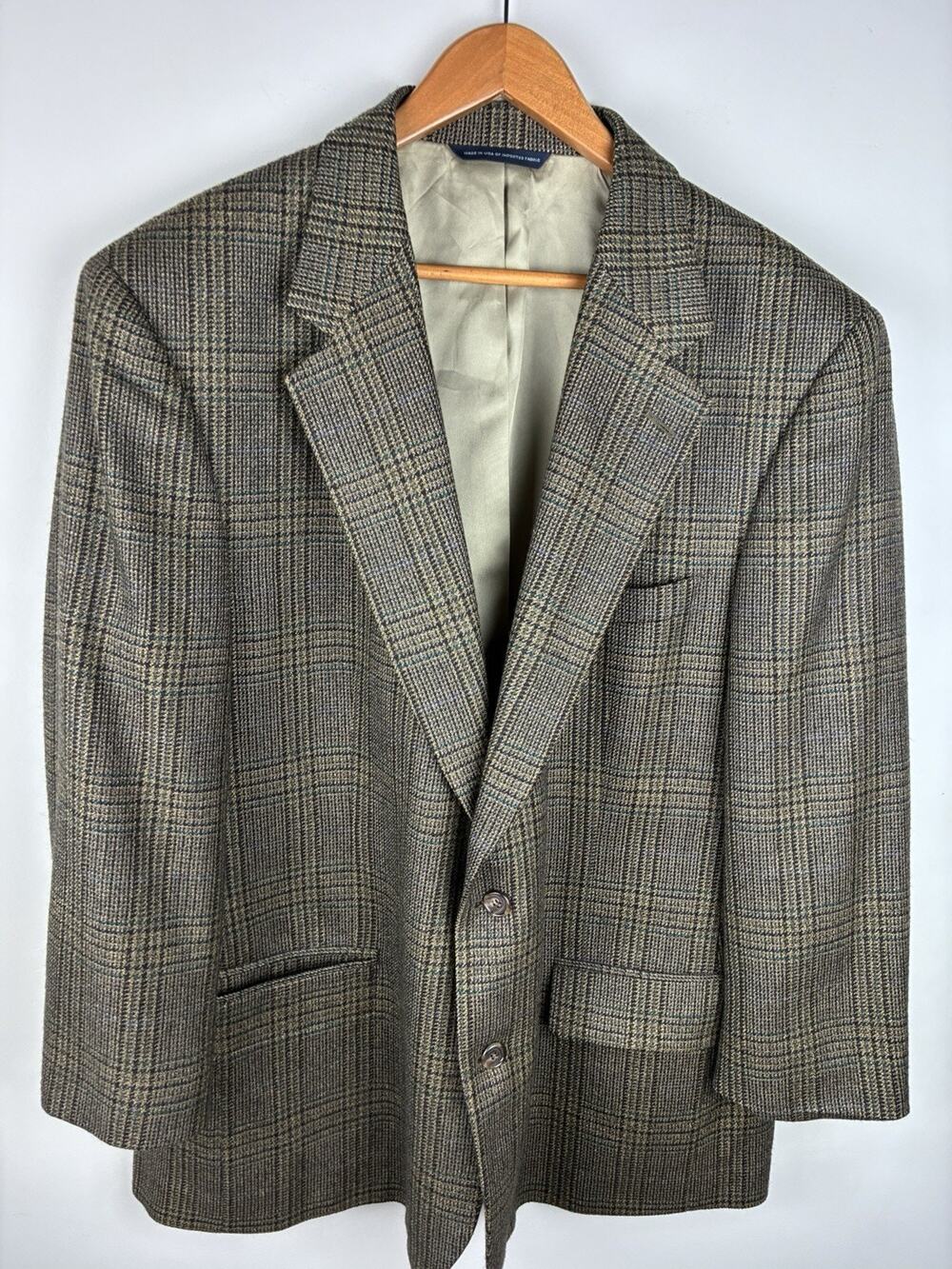 Vintage Brooks Brothers 44R Lambswool Cashmere Plaid Blazer Made USA Old Money